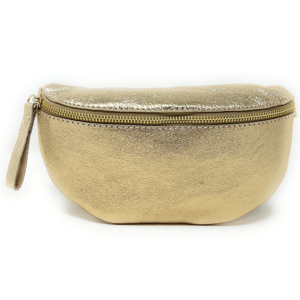 Sac banane en cuir irisé LOU-DO métal doré Or pâle