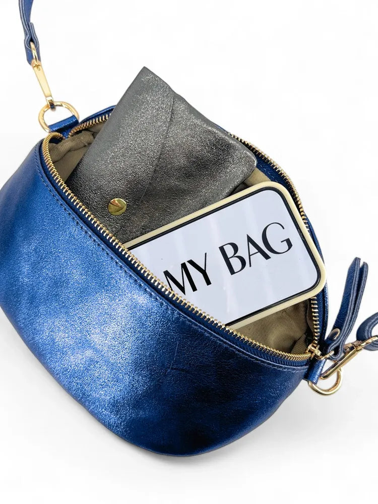 Sac banane en cuir irisé LOU-DO métal doré Bleu roi irisé