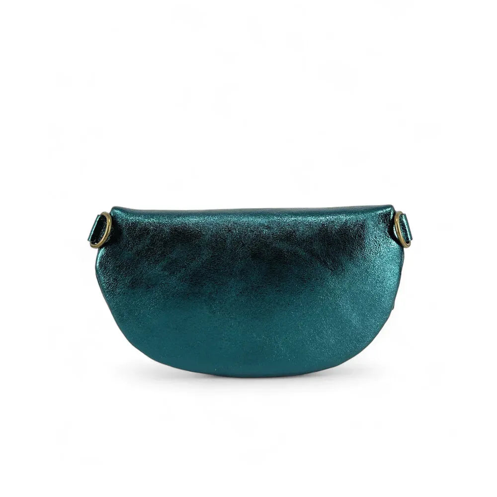 Sac banane en cuir irisé LOU-DO métal doré Bleu paon irisé