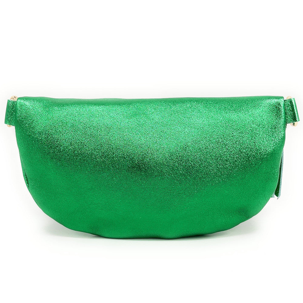 Sac banane en cuir irisé LOU-DO métal doré Vert anglais irisé