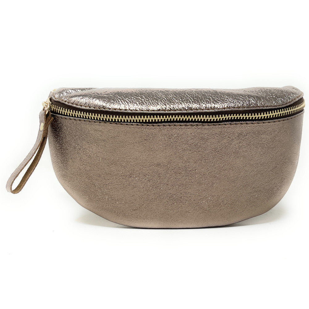 Sac banane en cuir irisé LOU-DO métal doré Champagne irisé