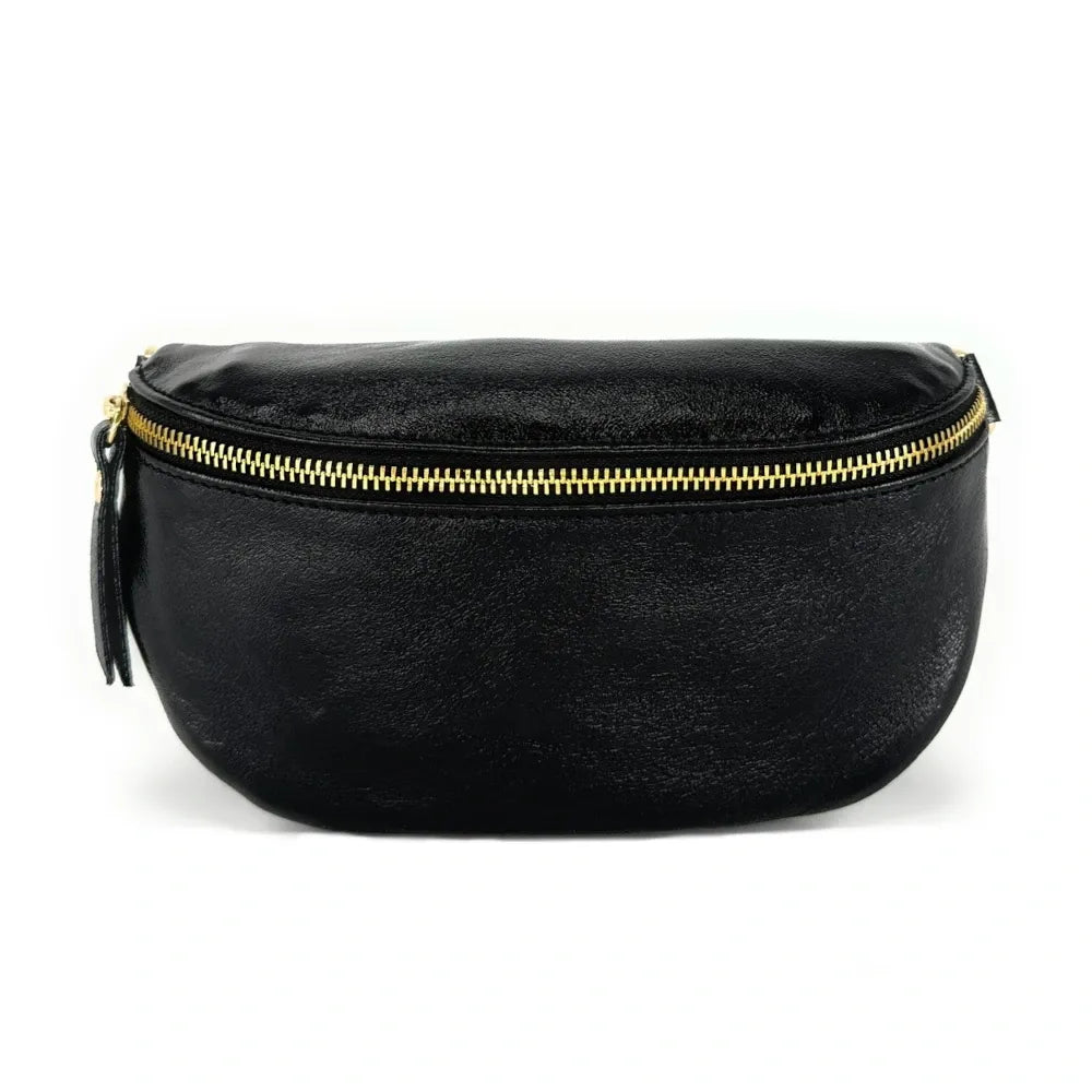 Sac banane en cuir irisé LOU-DO métal doré Noir irisé
