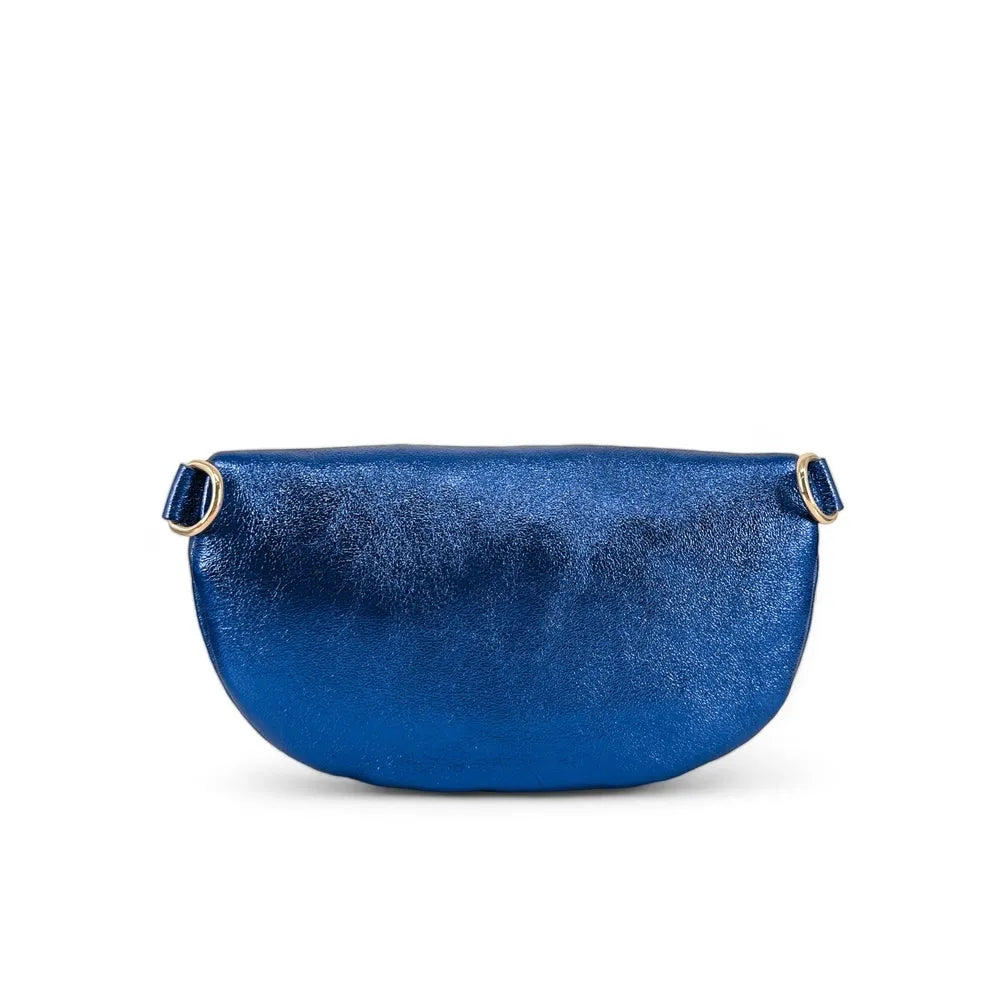 Sac banane en cuir irisé LOU-DO métal doré Bleu roi irisé