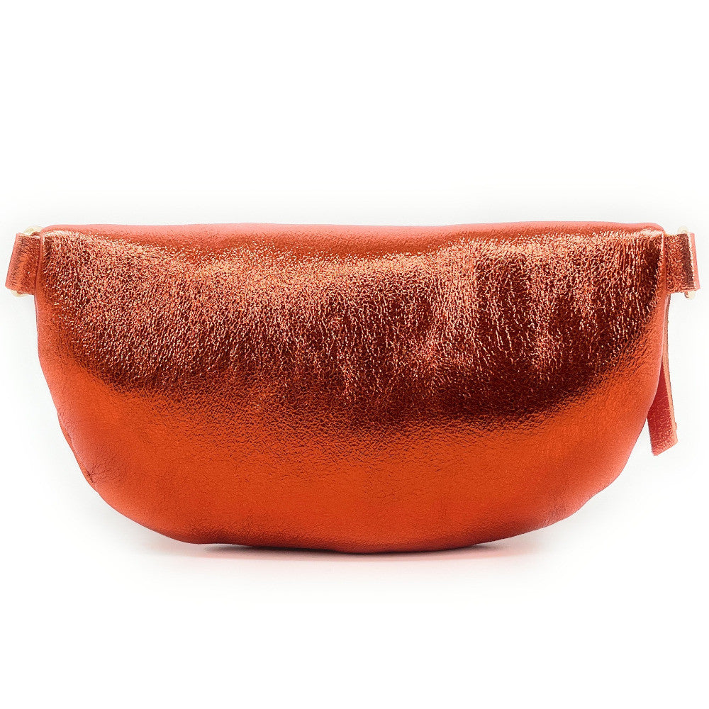 Sac banane en cuir irisé LOU-DO métal doré Orange irisé