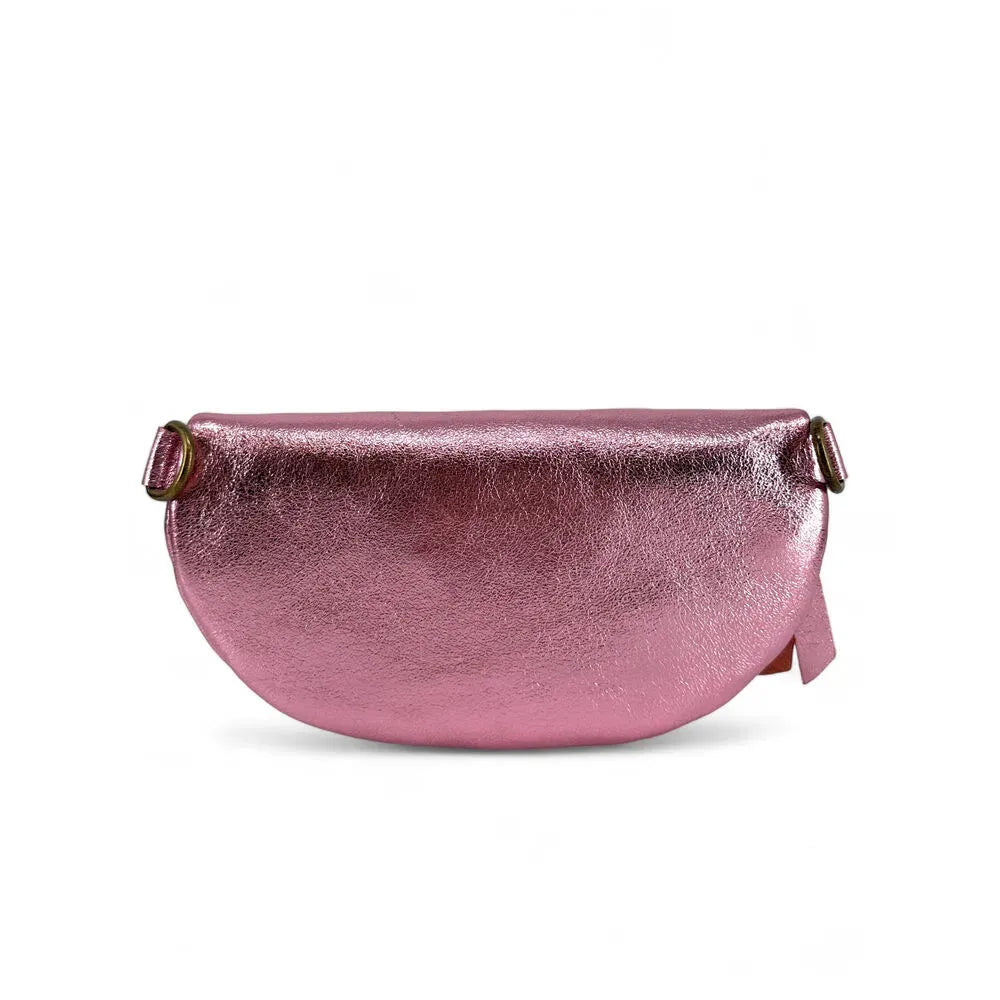 Sac banane en cuir irisé LOU-DO métal doré Rose pâle irisé