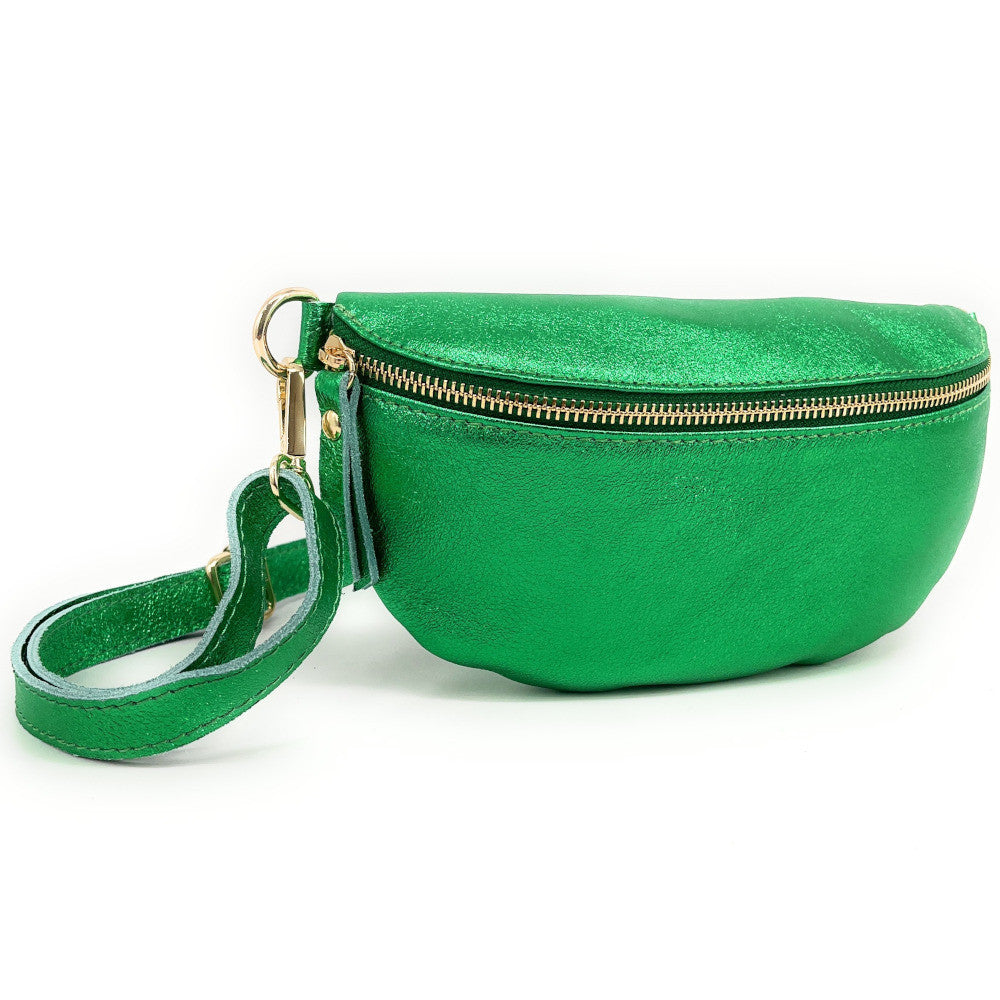 Sac banane en cuir irisé LOU-DO métal doré Vert anglais irisé