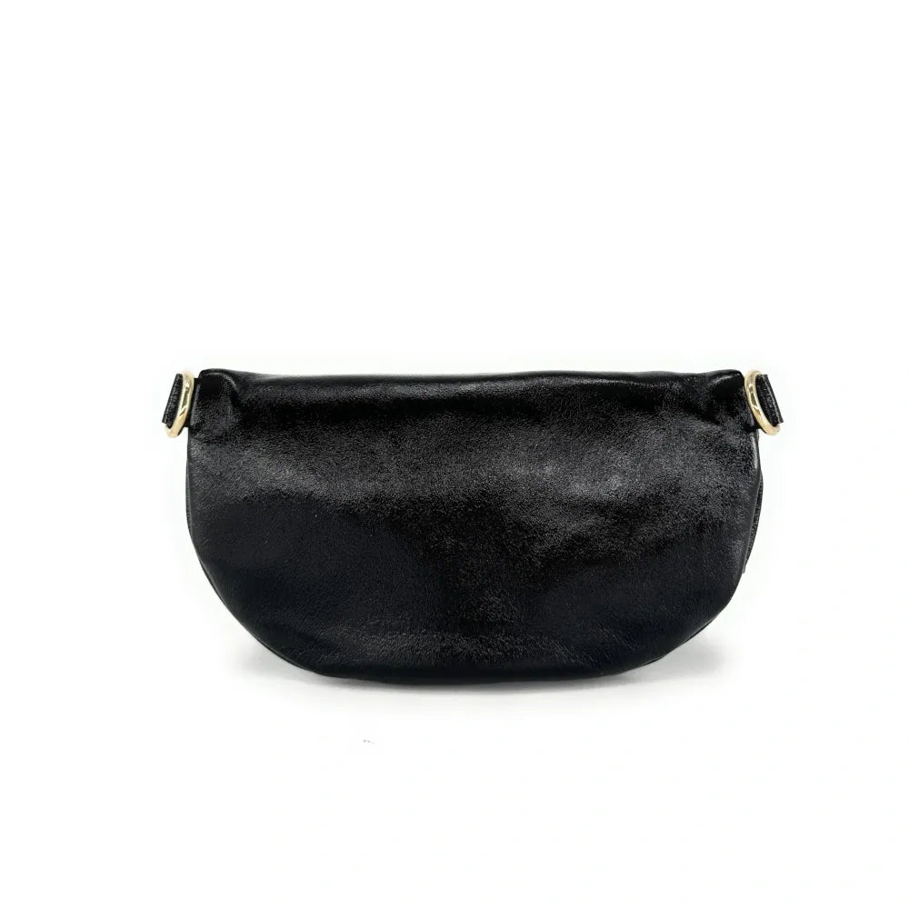 Sac banane en cuir irisé LOU-DO métal doré Noir irisé