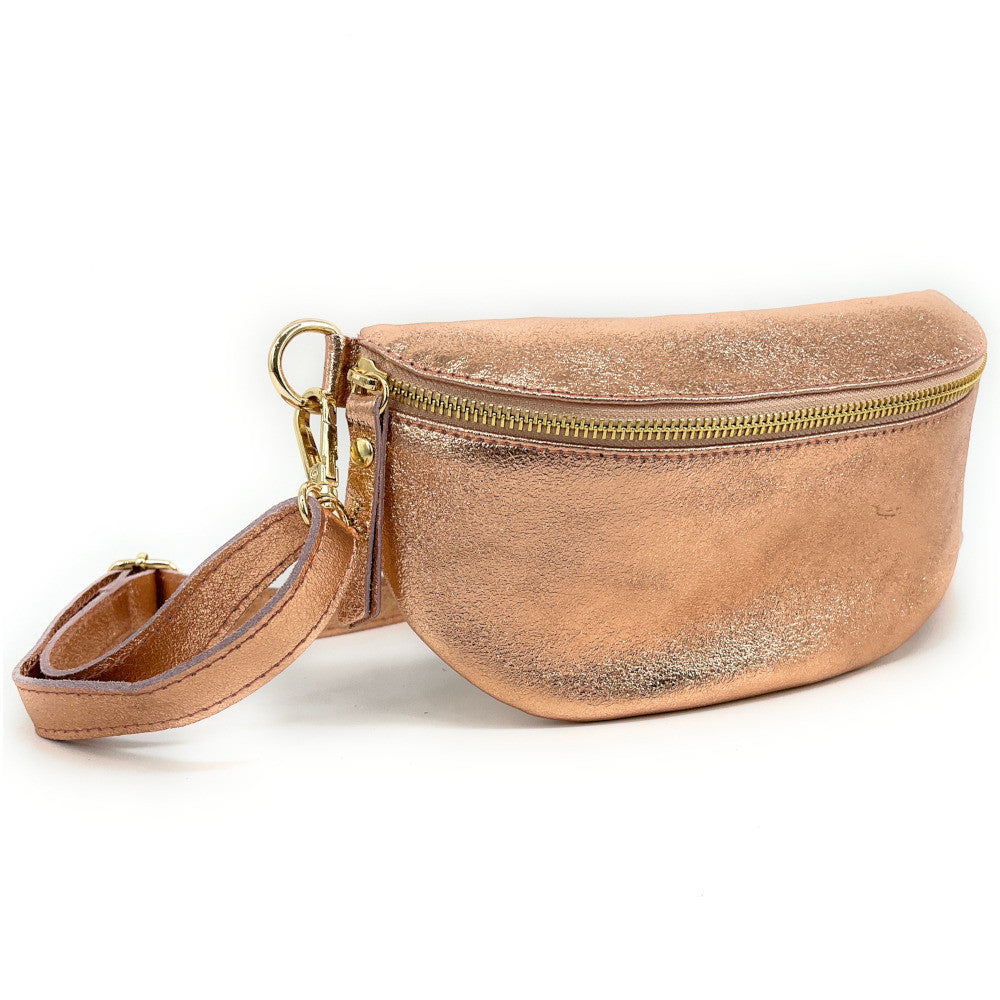 Sac banane en cuir irisé LOU-DO métal doré Rose gold