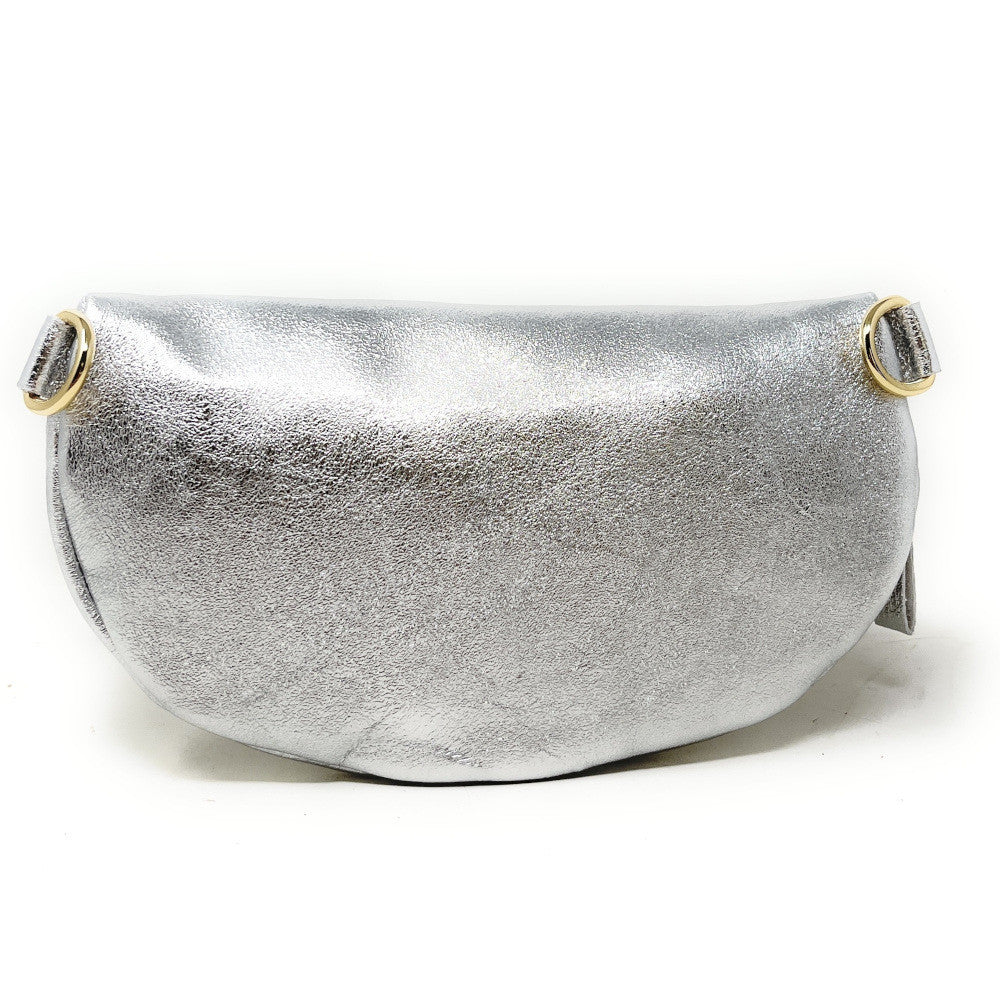 Sac banane en cuir irisé LOU-DO métal doré Argent clair