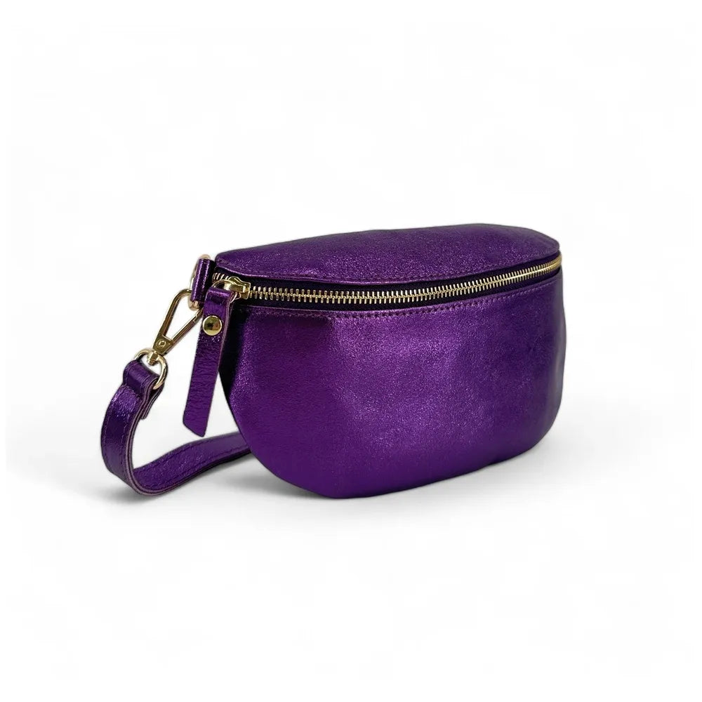 Sac banane en cuir irisé LOU-DO métal doré Améthyste