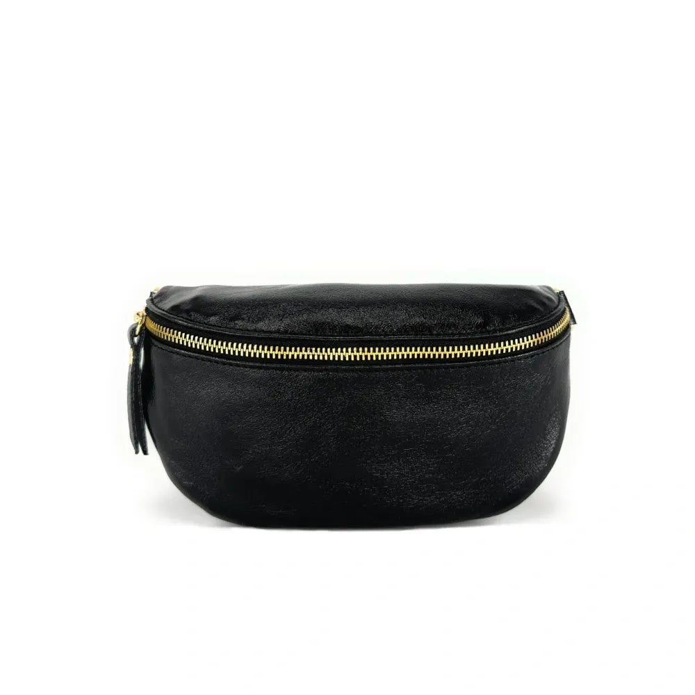 Sac banane en cuir irisé LOU-DO métal doré Noir irisé