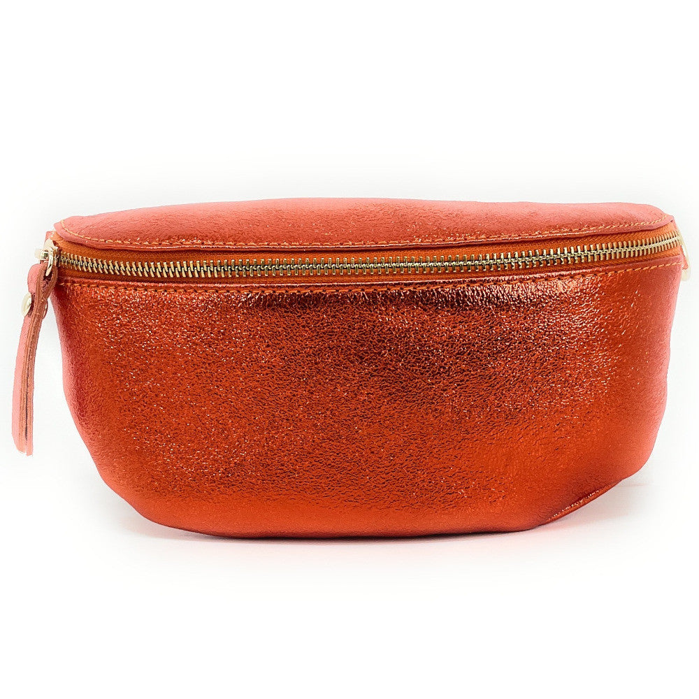 Sac banane en cuir irisé LOU-DO métal doré Orange irisé