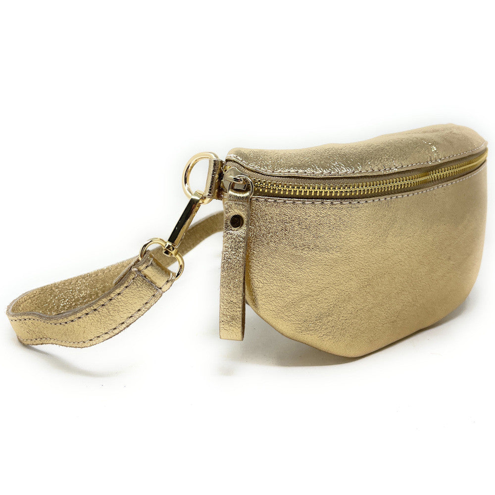 Sac banane en cuir irisé LOU-DO métal doré Or pâle