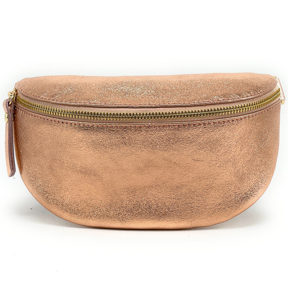 Sac banane en cuir irisé LOU-DO métal doré Rose gold