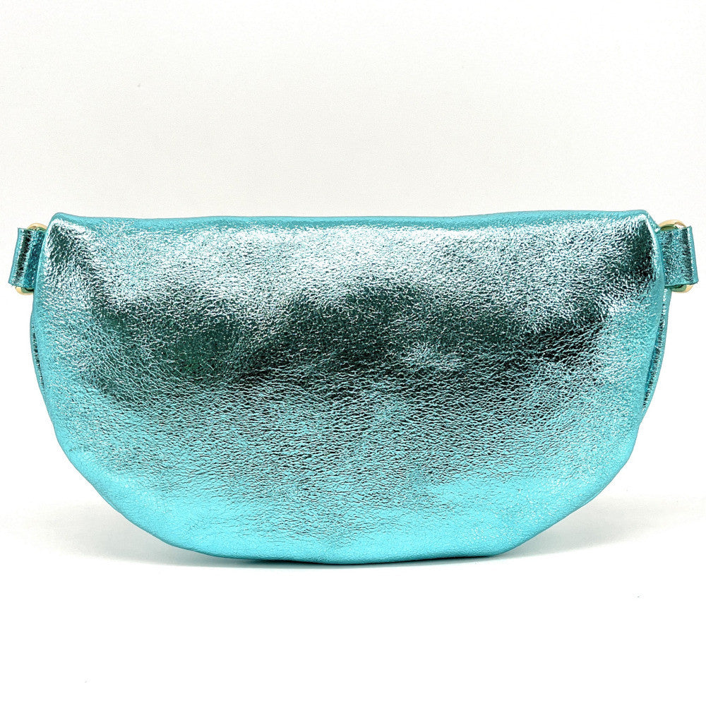 Sac banane en cuir irisé LOU-DO métal doré Turquoise irisé