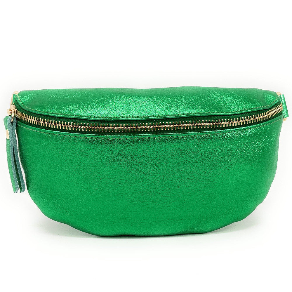 Sac banane en cuir irisé LOU-DO métal doré Vert anglais irisé