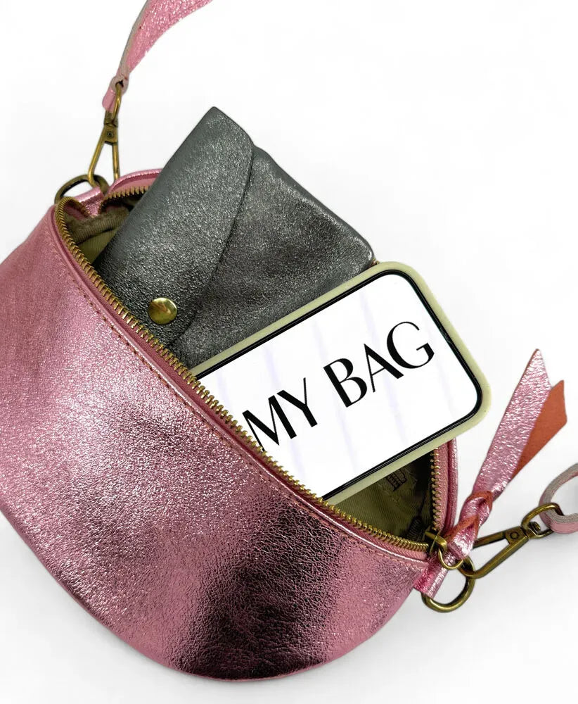Sac banane en cuir irisé LOU-DO métal doré Rose pâle irisé