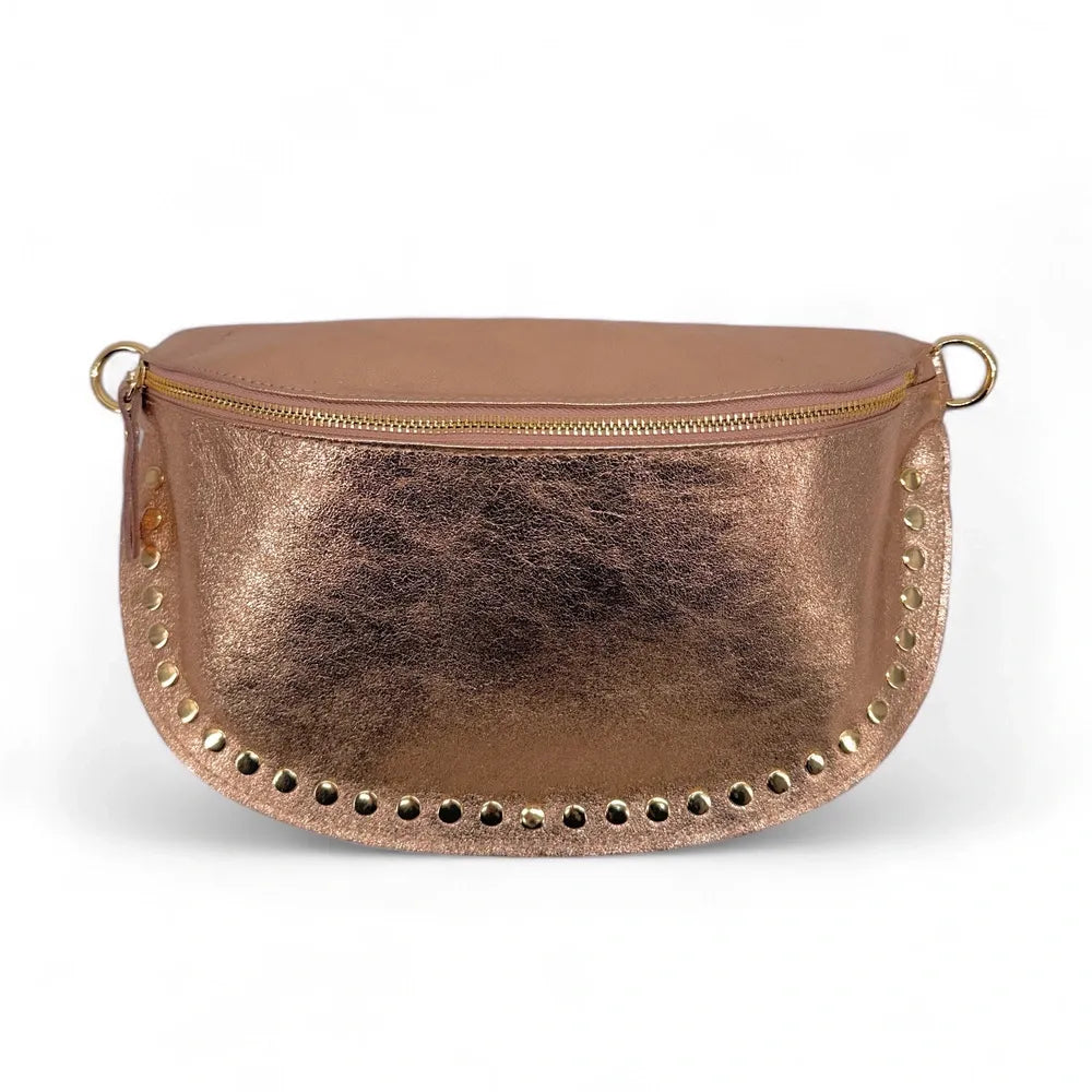 Sac banane en cuir irisé LOU PANADAS Rose gold