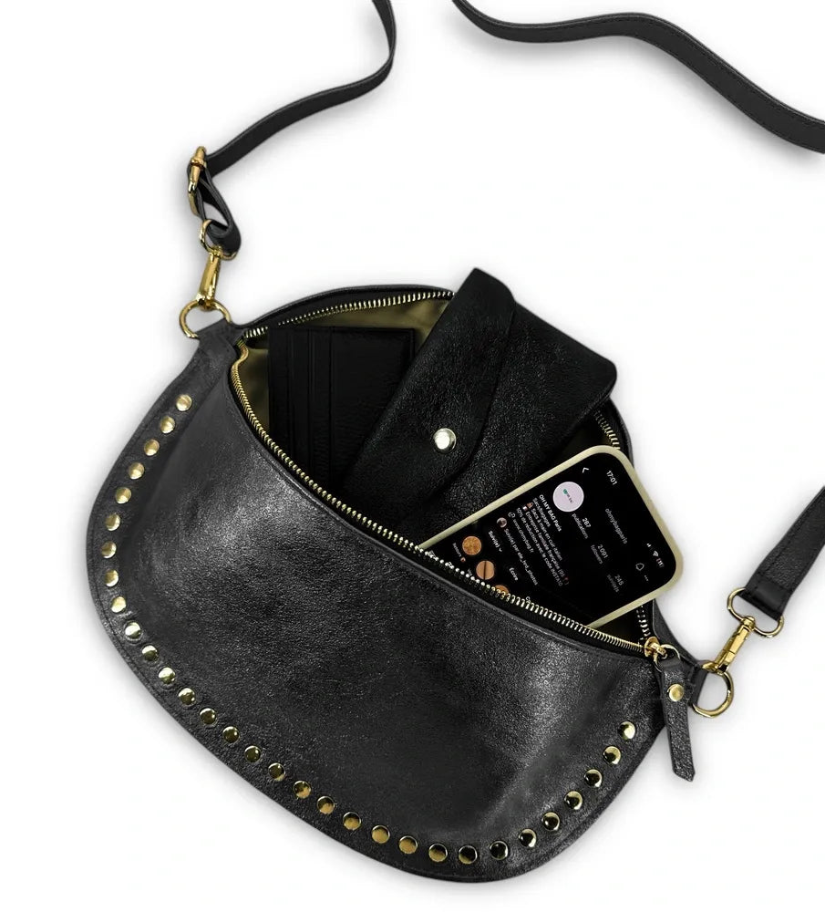Sac banane en cuir irisé LOU PANADAS Noir irisé