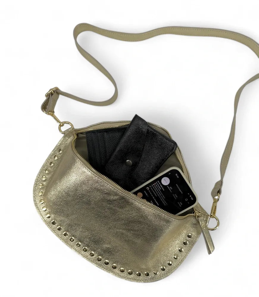 Sac banane en cuir irisé LOU PANADAS Or pâle