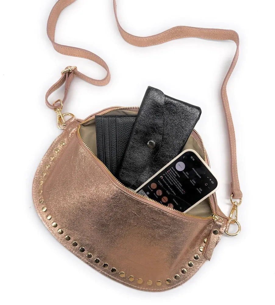 Sac banane en cuir irisé LOU PANADAS Rose gold
