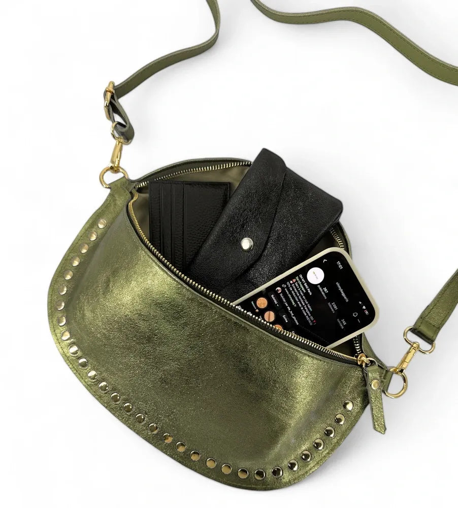 Sac banane en cuir irisé LOU PANADAS Kaki irisé