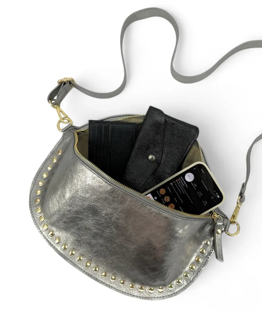 Sac banane en cuir irisé LOU PANADAS Argent moyen