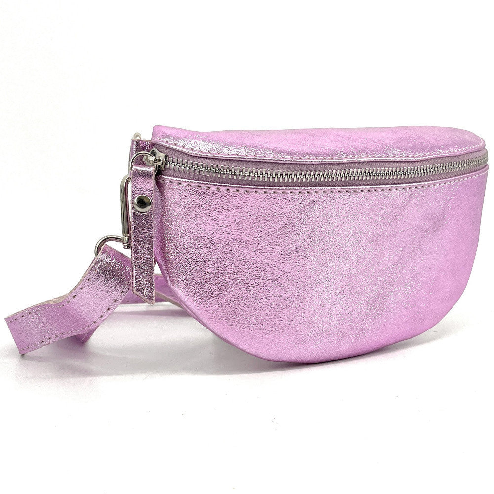 Sac banane en cuir irisé LOU Rose orchidée