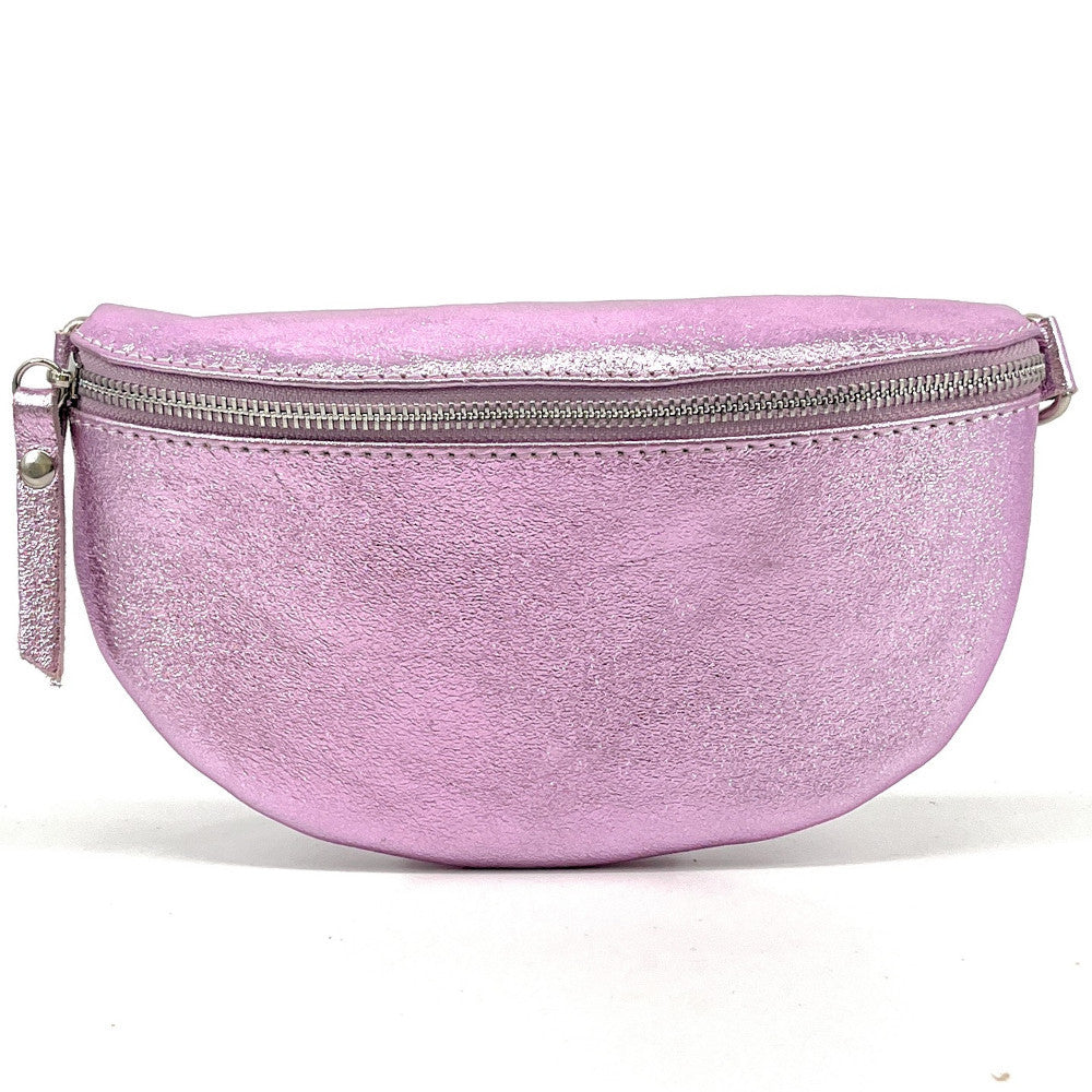 Sac banane en cuir irisé LOU Rose orchidée