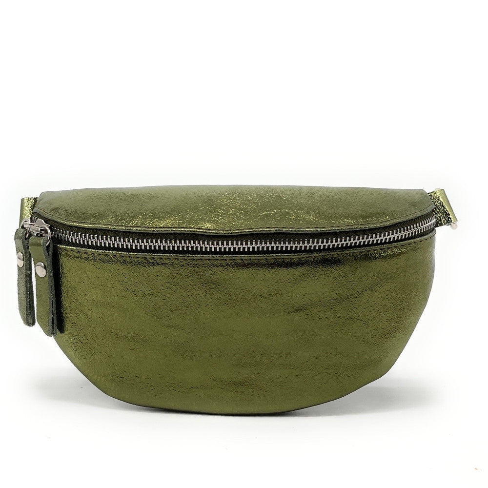 Sac banane en cuir irisé LOU Kaki irisé