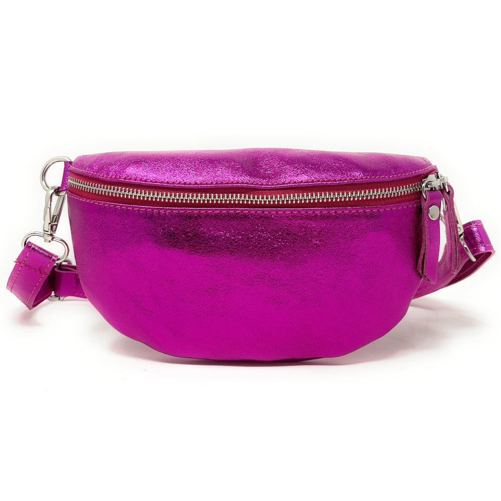 Sac banane en cuir irisé LOU Fuchsia irisé