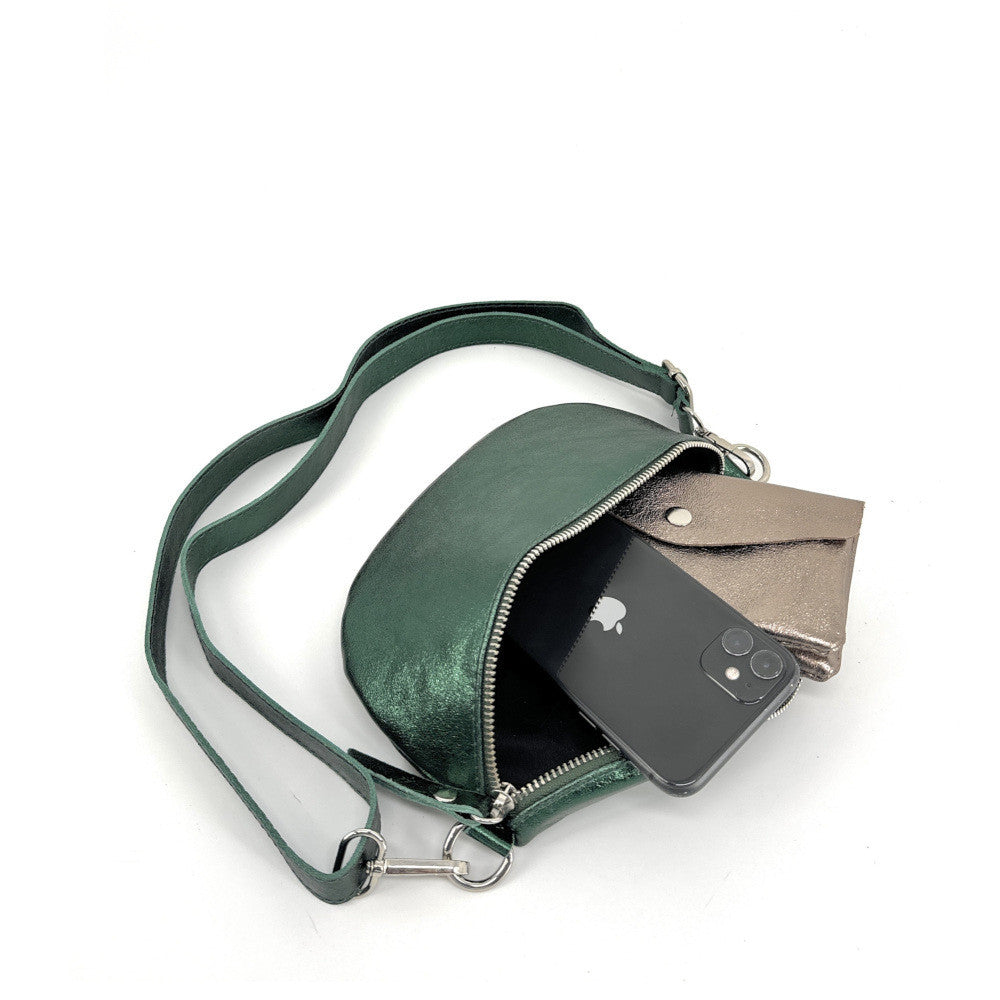 Sac banane en cuir irisé LOU Vert forêt