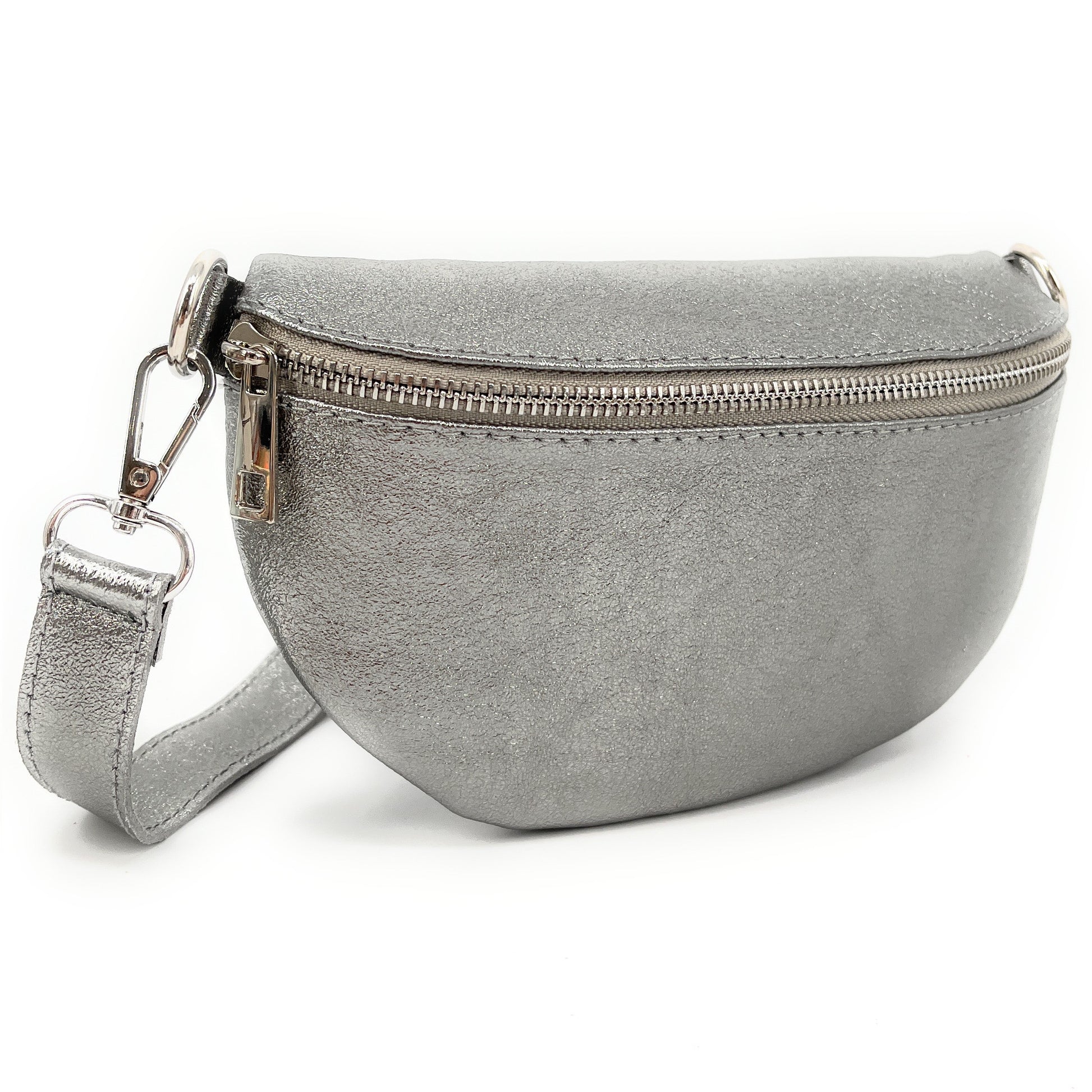 Sac banane en cuir irisé LOU Argent moyen