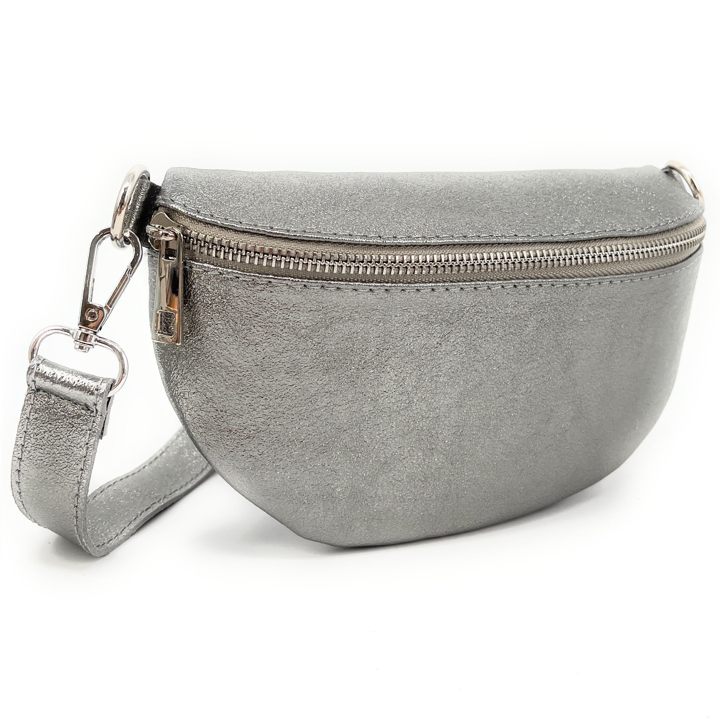 Sac banane en cuir irisé LOU Argent moyen