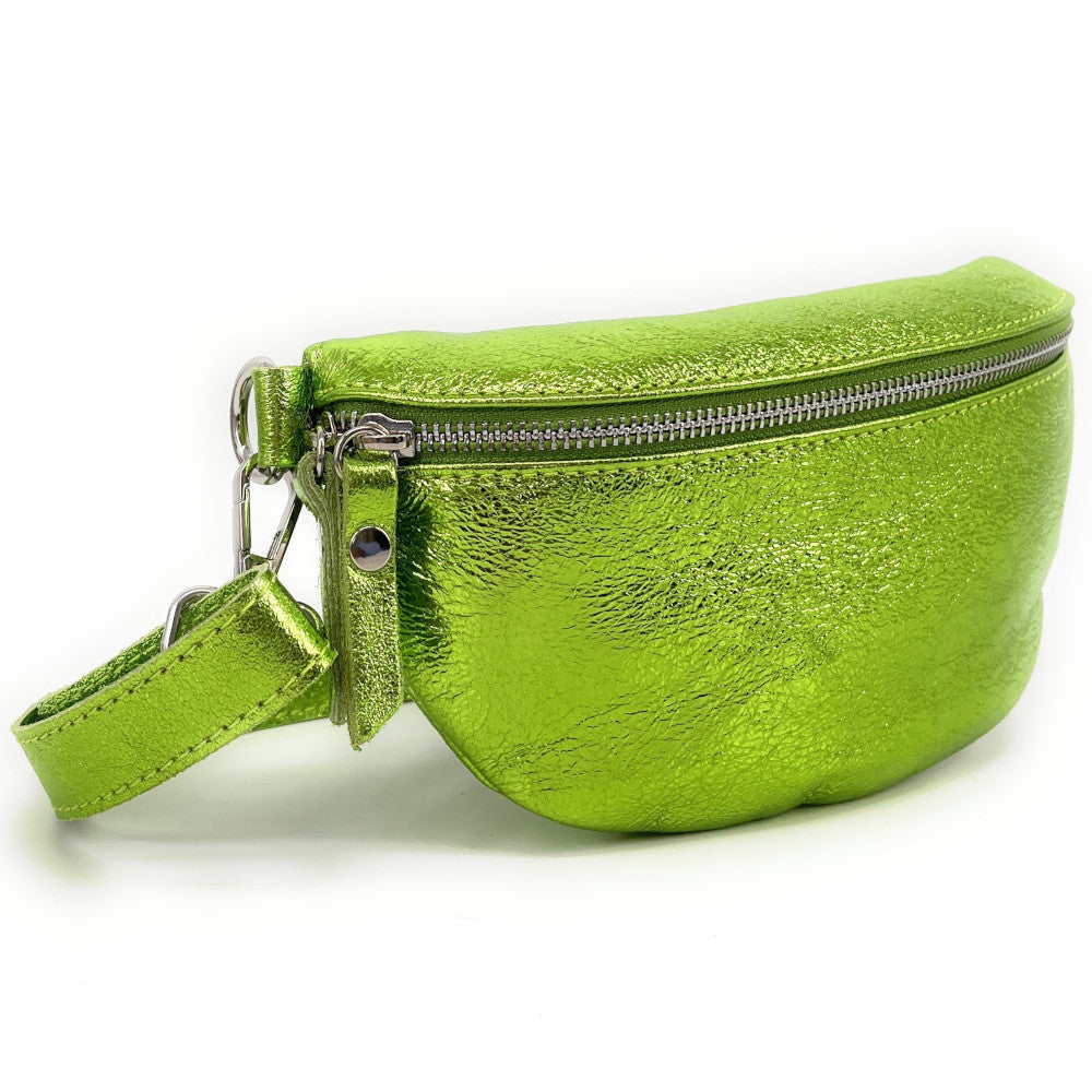 Sac banane en cuir irisé LOU Vert anis