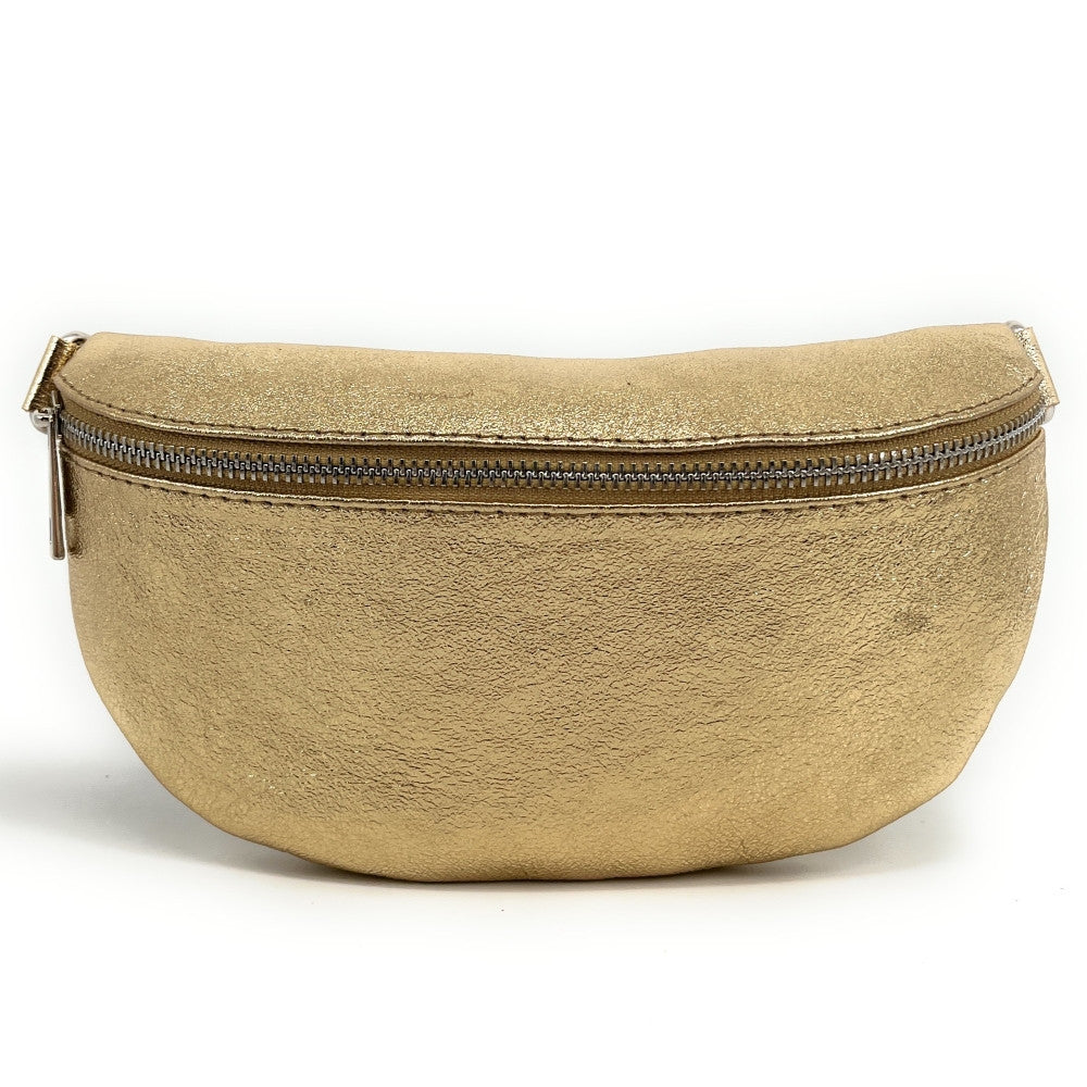 Sac banane en cuir irisé LOU Or pâle