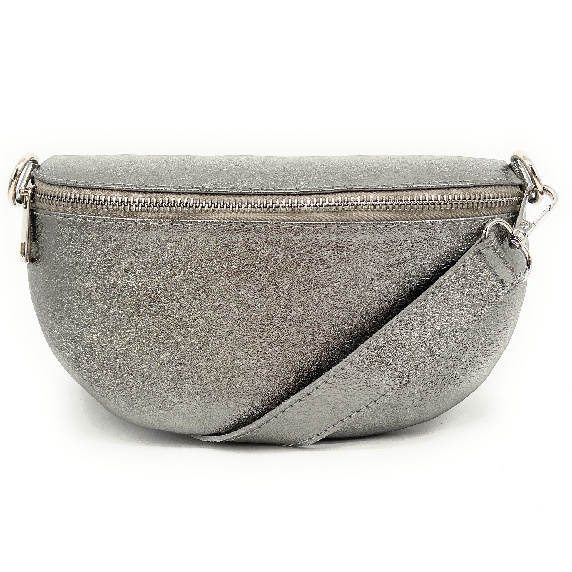 Sac banane en cuir irisé LOU Argent moyen