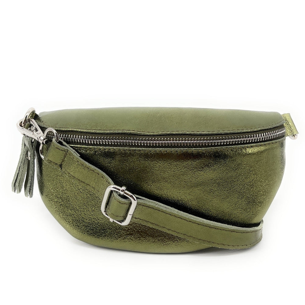 Sac banane en cuir irisé LOU Kaki irisé