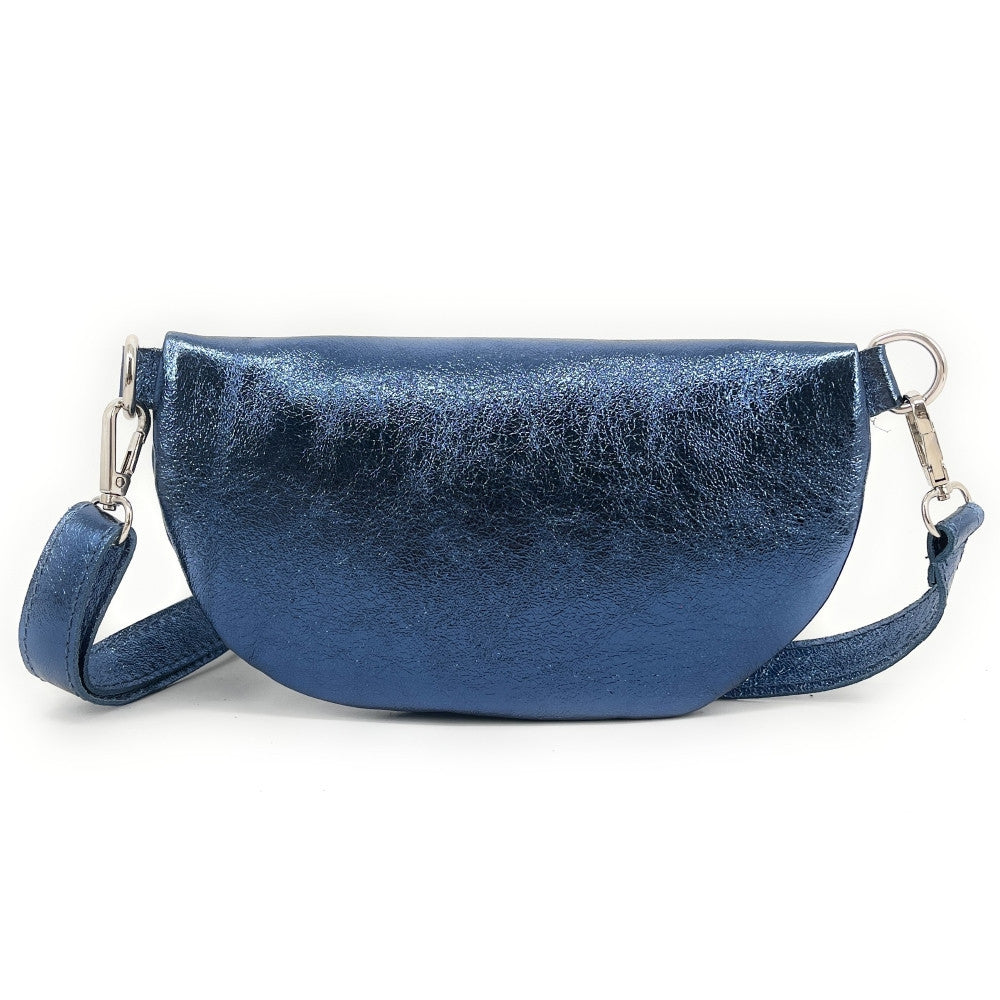 Sac banane en cuir irisé LOU Bleu cobalt