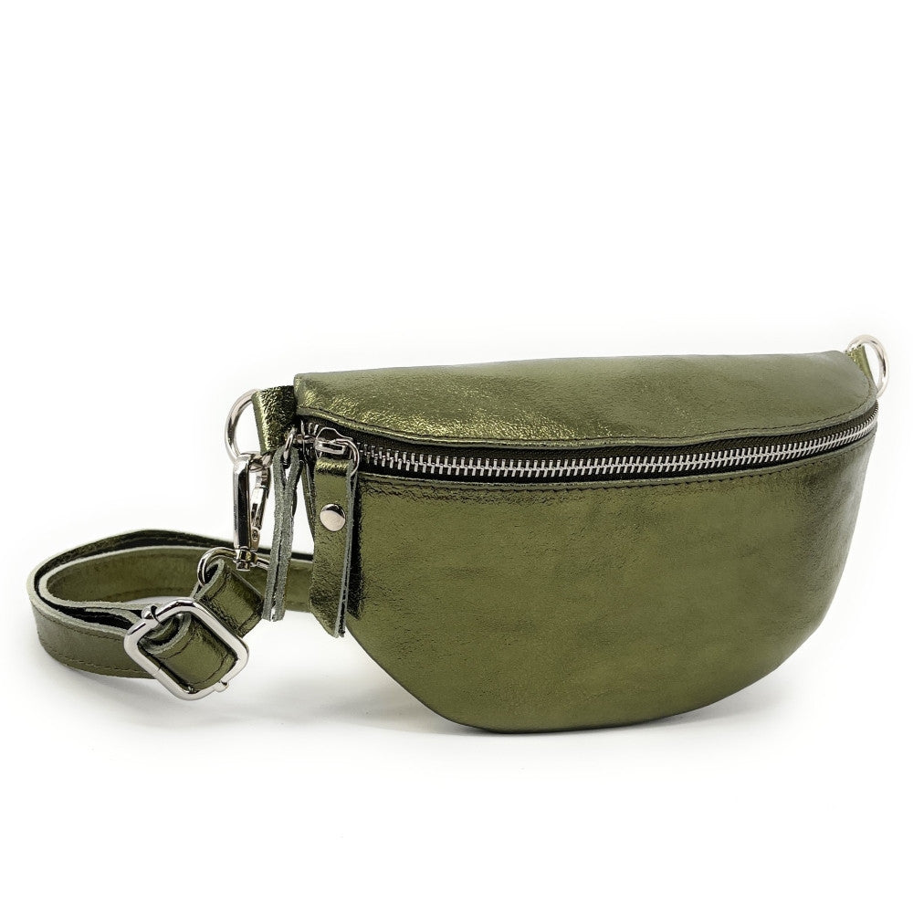 Sac banane en cuir irisé LOU Kaki irisé