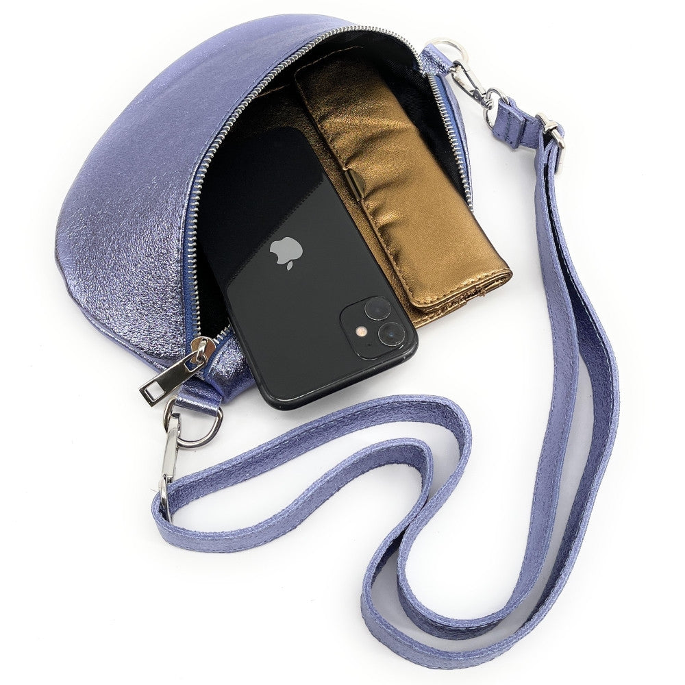 Sac banane en cuir irisé LOU Lilas irisé