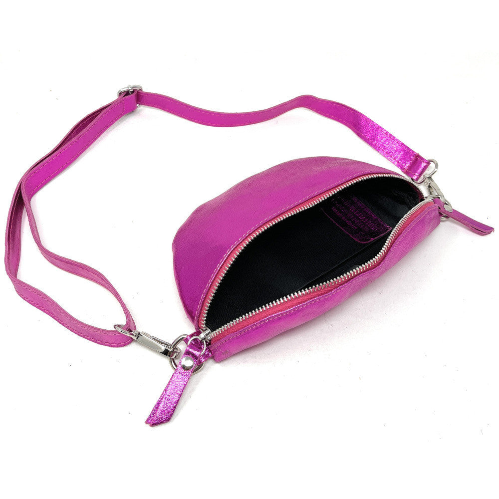 Sac banane en cuir irisé LOU Fuchsia irisé