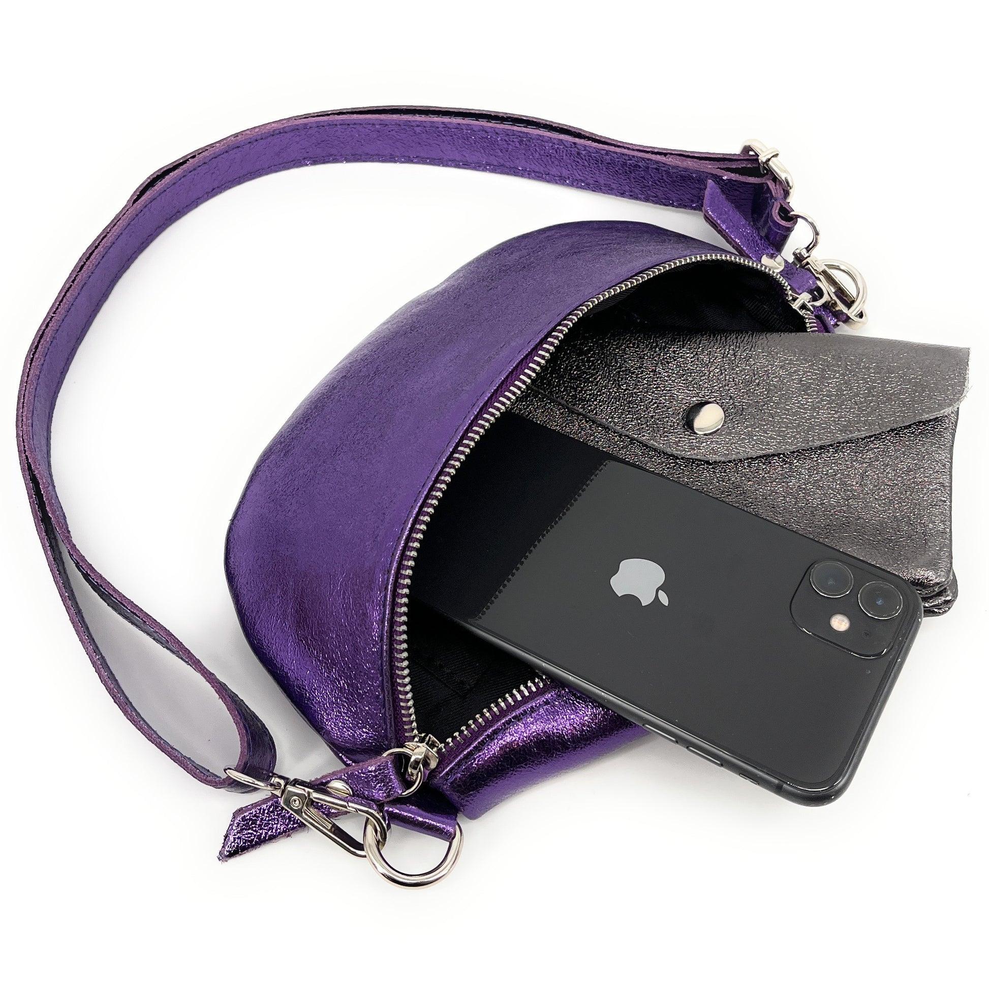 Sac banane en cuir irisé LOU Améthyste