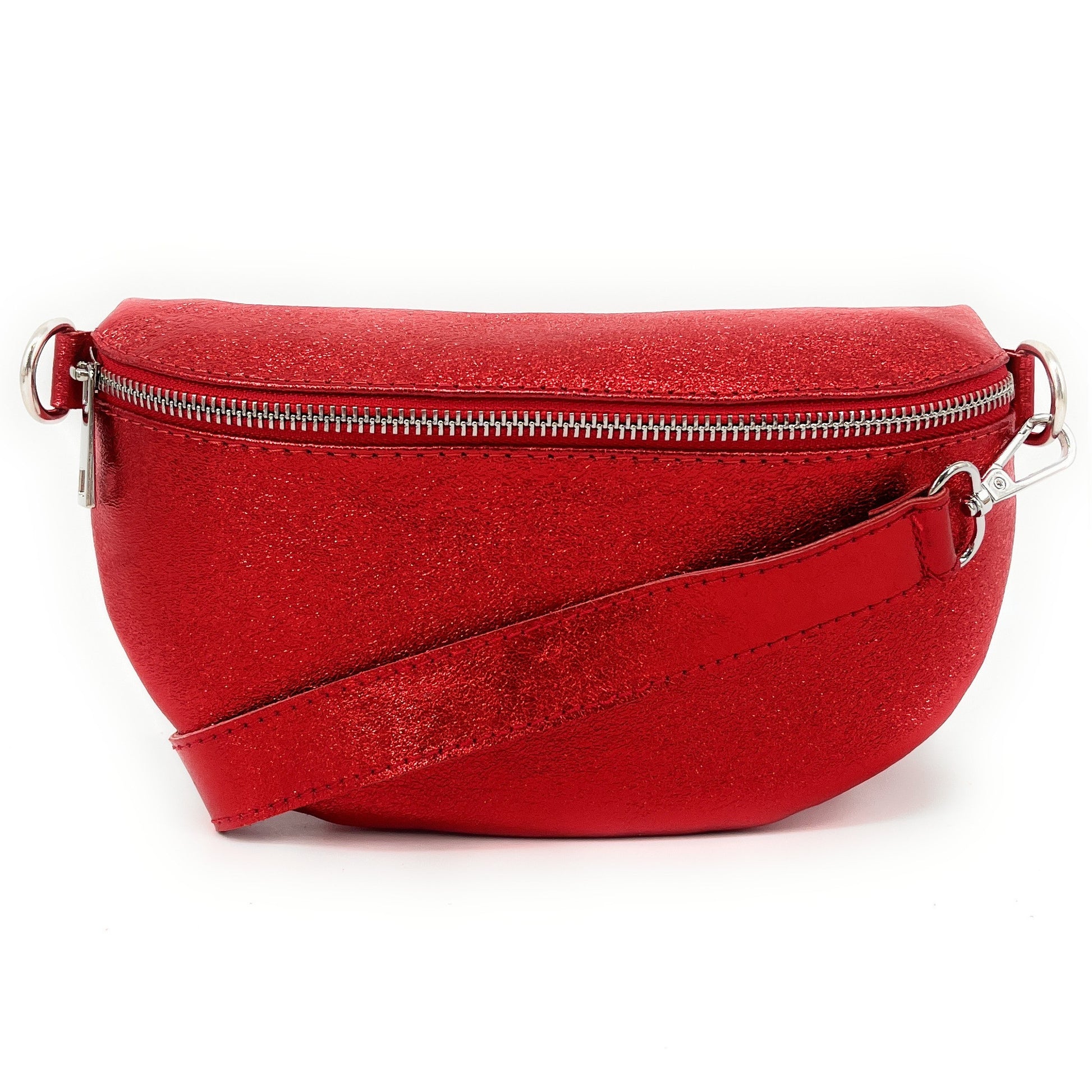Sac banane en cuir irisé LOU Rouge garance