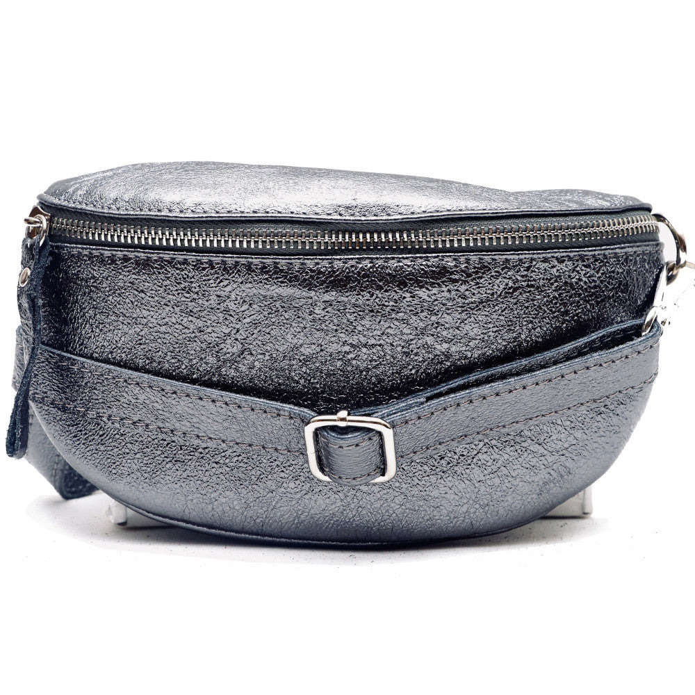 Sac banane en cuir irisé LOU Argent foncé