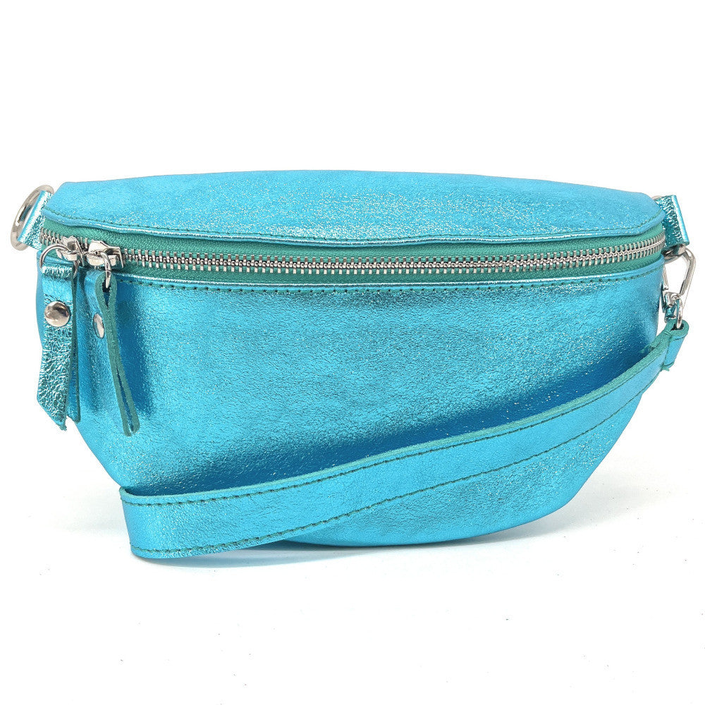 Sac banane en cuir irisé LOU Turquoise irisé