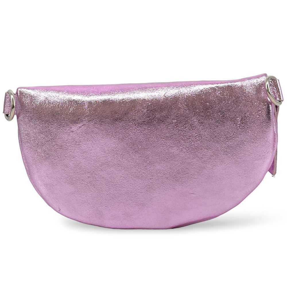 Sac banane en cuir irisé LOU Rose orchidée