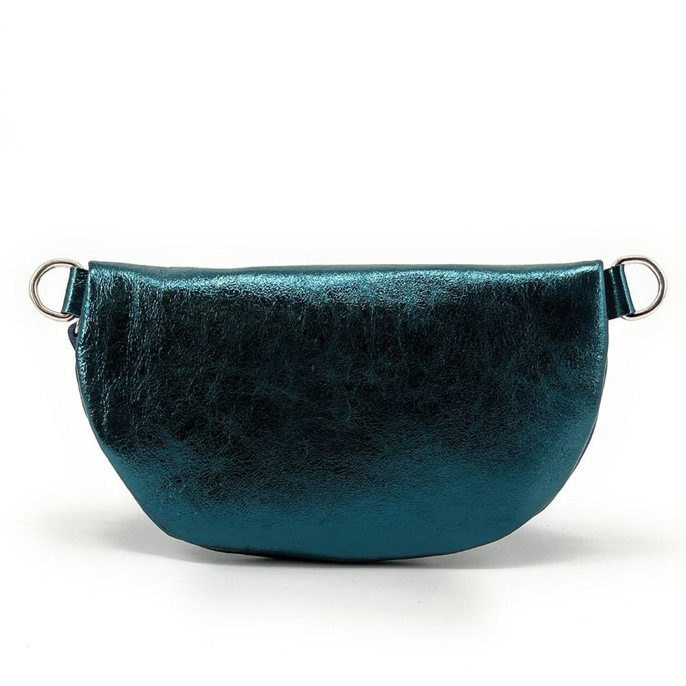 Sac banane en cuir irisé LOU Bleu vert canard