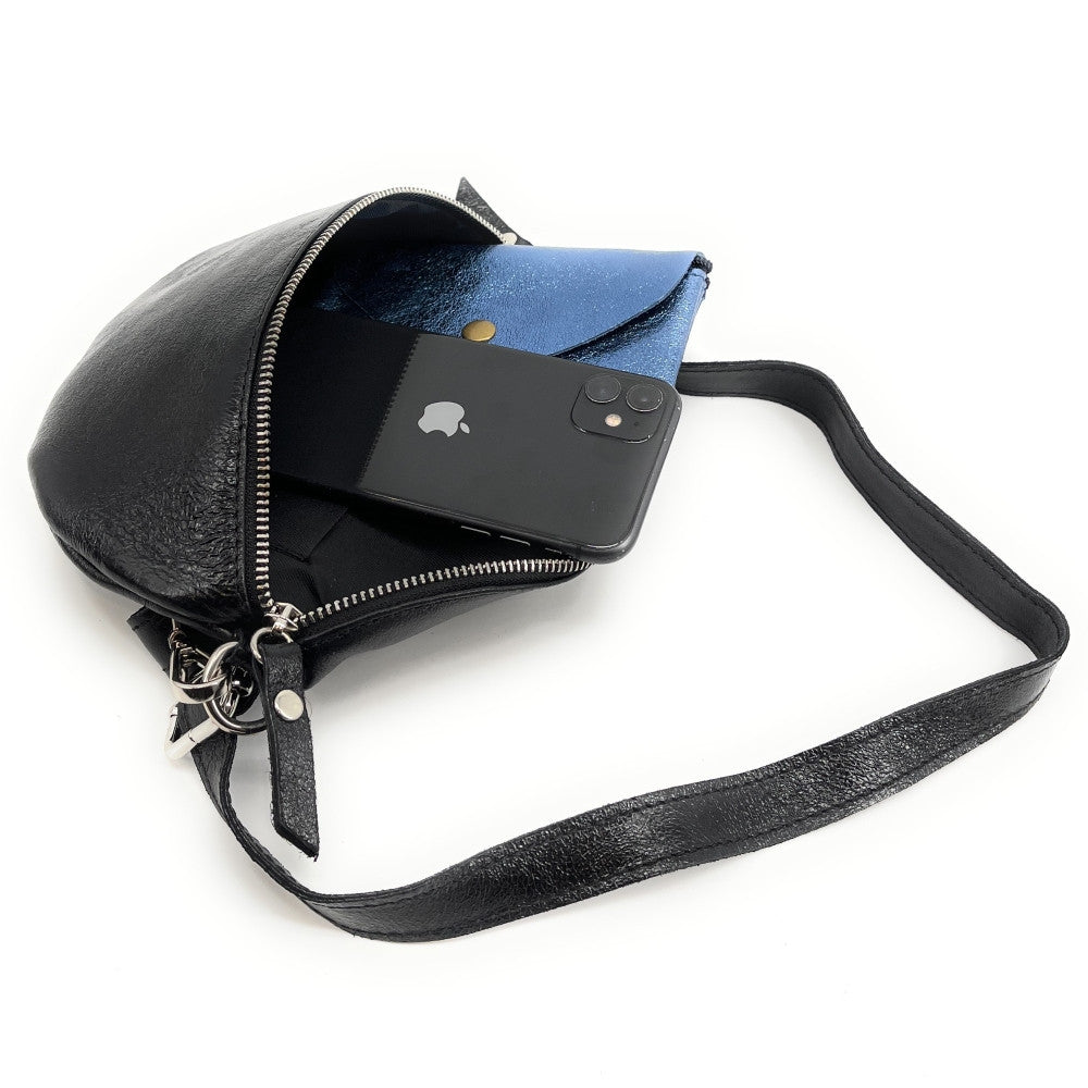 Sac banane en cuir irisé LOU Noir irisé