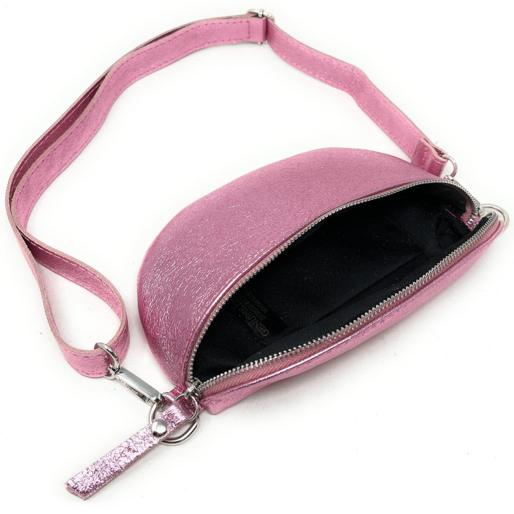 Sac banane en cuir irisé LOU Rose pâle irisé